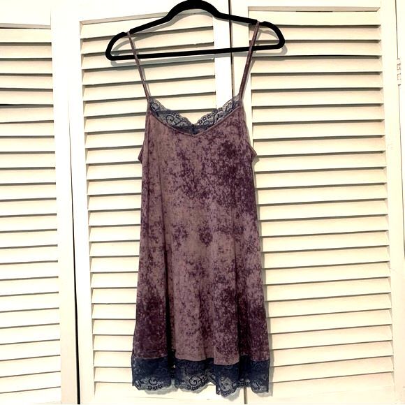LOGO by Laurie Goldstein LAYERS Medium Purple Burnout Lace Slip Mini Dress - Picture 1 of 7